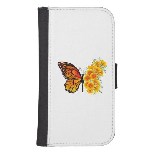 Flower Butterfly with Yellow California Poppy Galaxy S4 Wallet Case