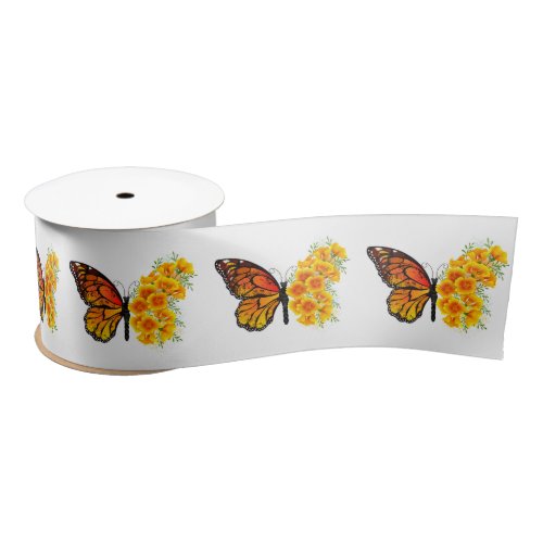 Flower Butterfly with Yellow California Poppy Satin Ribbon