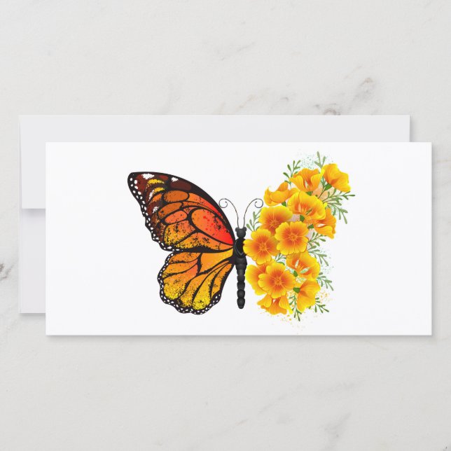 Flower Butterfly with Yellow California Poppy Save The Date (Front)