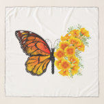 Flower Butterfly with Yellow California Poppy Scarf<br><div class="desc">Orange,  detailed monarch butterfly with wing decorated with yellow,  vibrant California poppy on white background.</div>