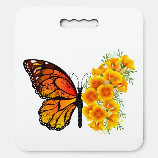Flower Butterfly with Yellow California Poppy Seat Cushion (Front Vertical)