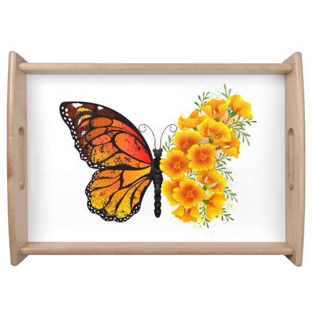 Flower Butterfly with Yellow California Poppy Serving Tray (Front)