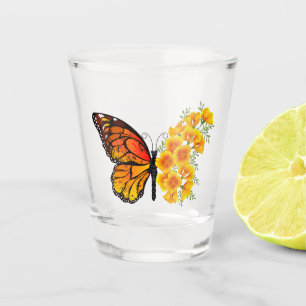 Flower Butterfly with Yellow California Poppy Shot Glass