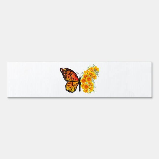 Flower Butterfly with Yellow California Poppy Sign (Front)