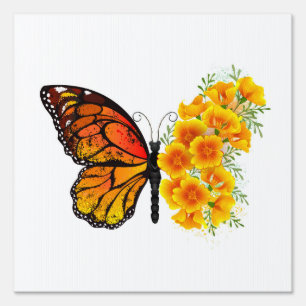 Flower Butterfly with Yellow California Poppy Sign
