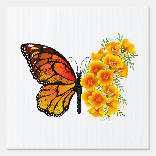 Flower Butterfly with Yellow California Poppy Sign (Front)