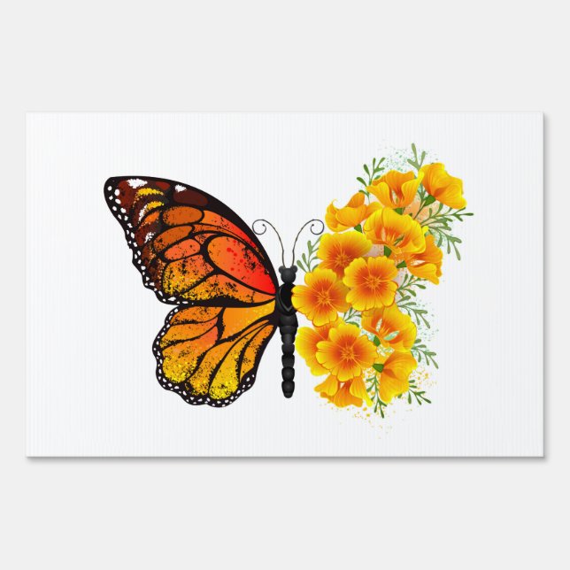 Flower Butterfly with Yellow California Poppy Sign (Front)