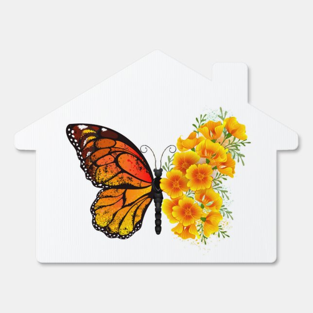 Flower Butterfly with Yellow California Poppy Sign (Front)