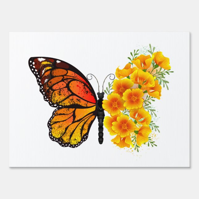 Flower Butterfly with Yellow California Poppy Sign (Front)