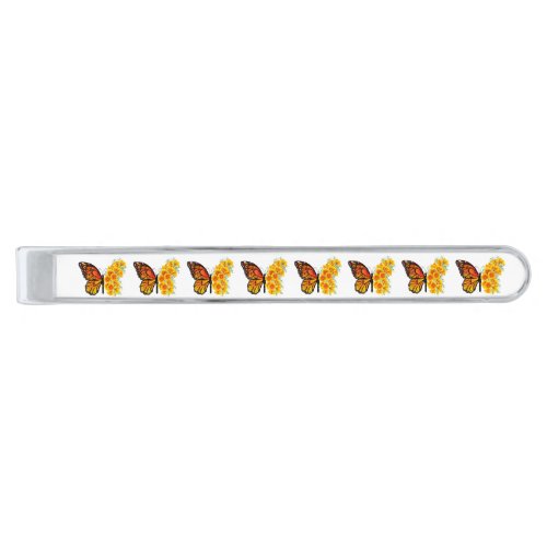 Flower Butterfly with Yellow California Poppy Silver Finish Tie Bar