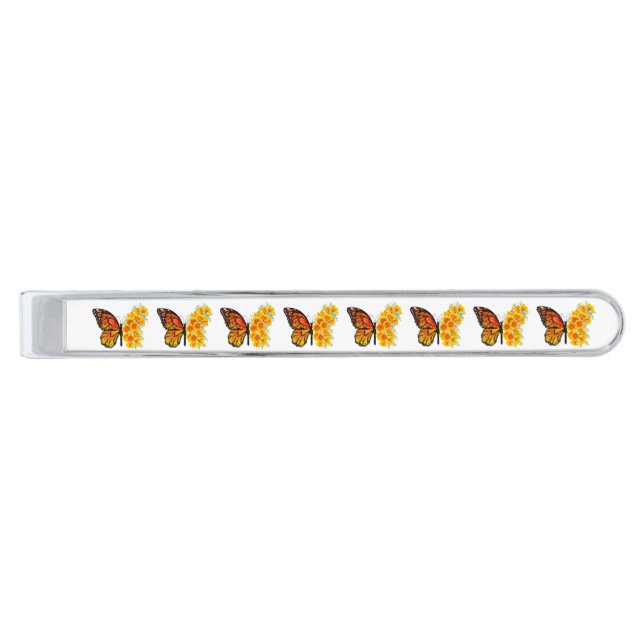 Flower Butterfly with Yellow California Poppy Silver Finish Tie Bar (Front)