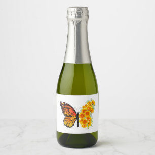 Flower Butterfly with Yellow California Poppy Sparkling Wine Label