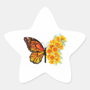 Flower Butterfly with Yellow California Poppy Star Sticker