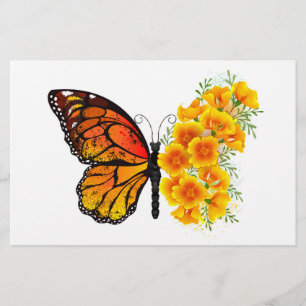 Flower Butterfly with Yellow California Poppy Stationery