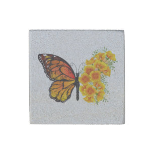 Flower Butterfly with Yellow California Poppy Stone Magnet