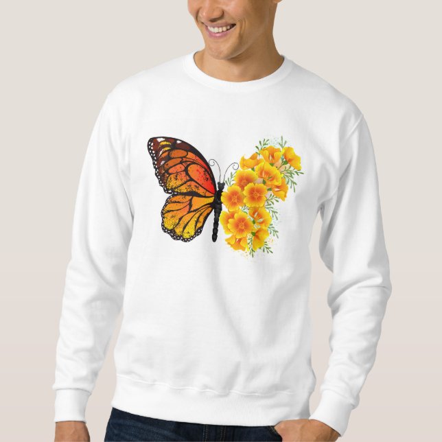 Flower Butterfly with Yellow California Poppy Sweatshirt (Front)