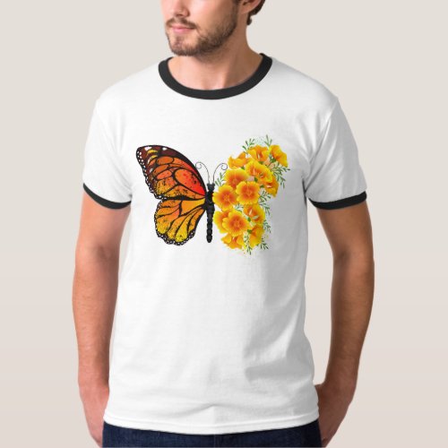 Flower Butterfly with Yellow California Poppy T_Shirt