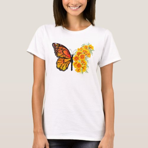 Flower Butterfly with Yellow California Poppy T_Shirt