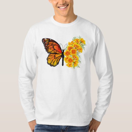 Flower Butterfly with Yellow California Poppy T_Shirt