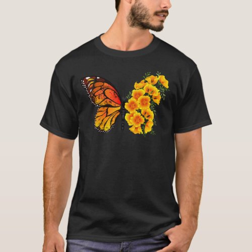 Flower Butterfly with Yellow California Poppy T_Shirt