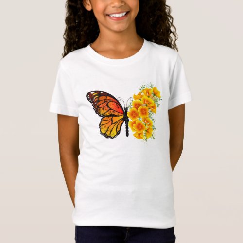 Flower Butterfly with Yellow California Poppy T_Shirt
