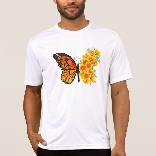 Flower Butterfly with Yellow California Poppy T_Shirt