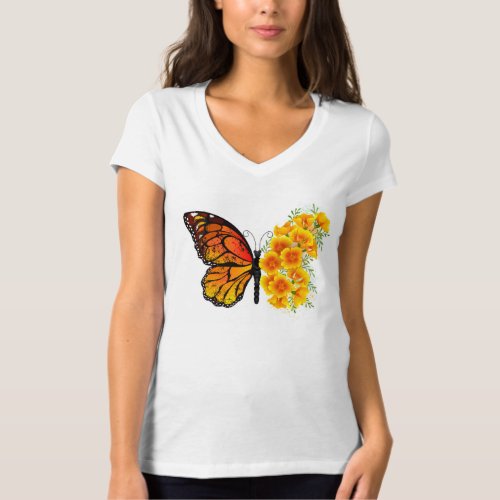 Flower Butterfly with Yellow California Poppy T_Shirt