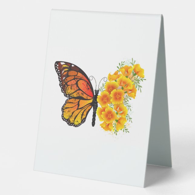 Flower Butterfly with Yellow California Poppy Table Tent (Front)