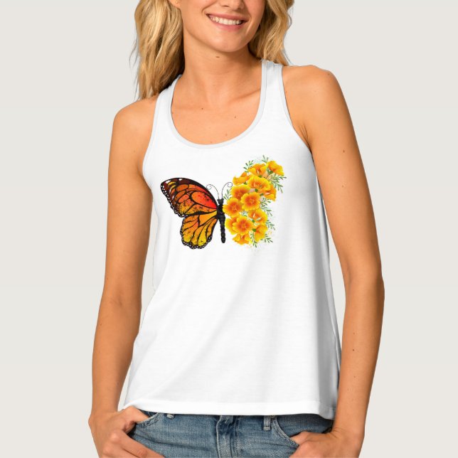 Flower Butterfly with Yellow California Poppy Tank Top (Front)