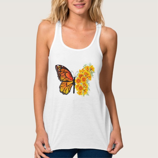 Flower Butterfly with Yellow California Poppy Tank Top (Front)