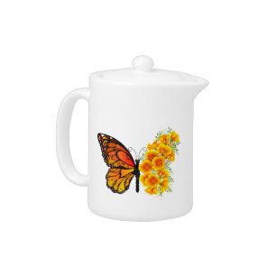 Flower Butterfly with Yellow California Poppy Teapot