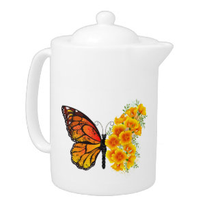 Flower Butterfly with Yellow California Poppy Teapot