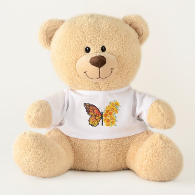 Flower Butterfly with Yellow California Poppy Teddy Bear (Front)