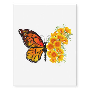 Flower Butterfly with Yellow California Poppy Temporary Tattoos