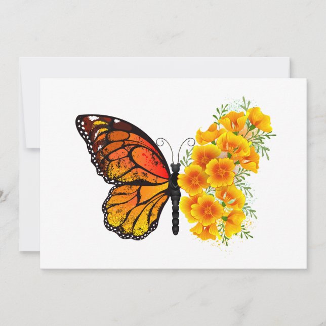 Flower Butterfly with Yellow California Poppy Thank You Card (Front)