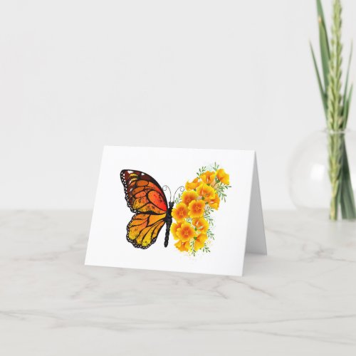 Flower Butterfly with Yellow California Poppy Thank You Card