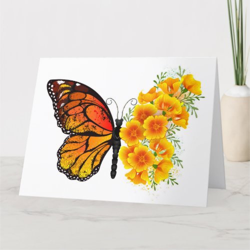 Flower Butterfly with Yellow California Poppy Thank You Card