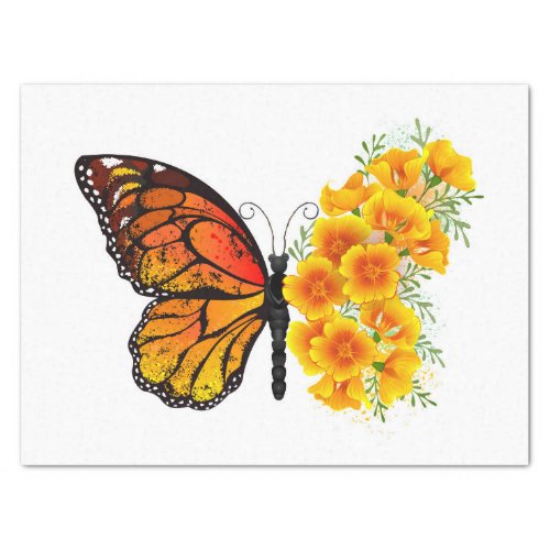 Flower Butterfly with Yellow California Poppy Tissue Paper