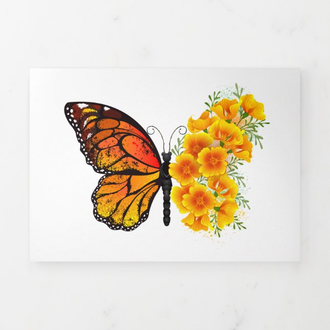 Flower Butterfly with Yellow California Poppy Tri-Fold Card (Cover)