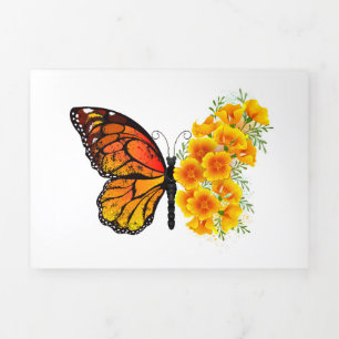 Flower Butterfly with Yellow California Poppy Tri-Fold Invitation