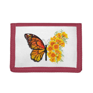 Flower Butterfly with Yellow California Poppy Trifold Wallet