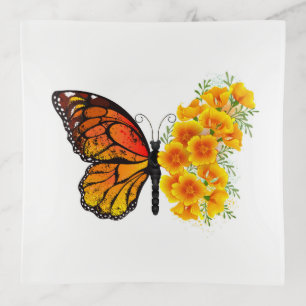 Flower Butterfly with Yellow California Poppy Trinket Tray