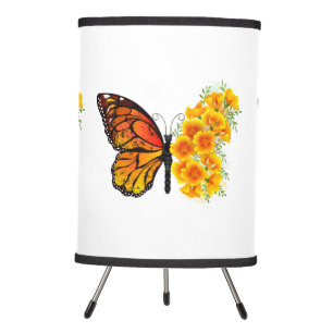 Flower Butterfly with Yellow California Poppy Tripod Lamp