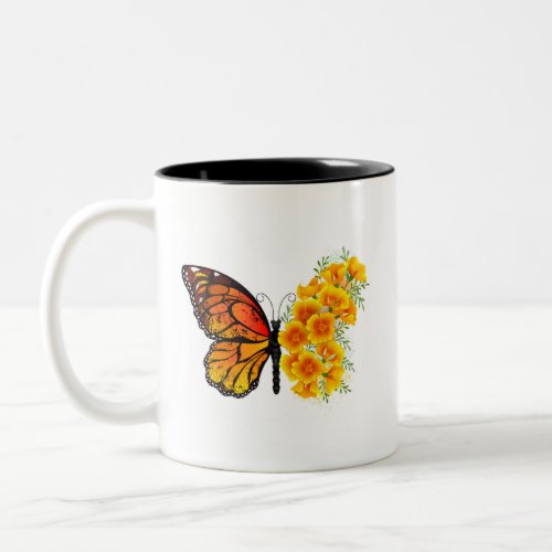 Flower Butterfly with Yellow California Poppy Two_Tone Coffee Mug