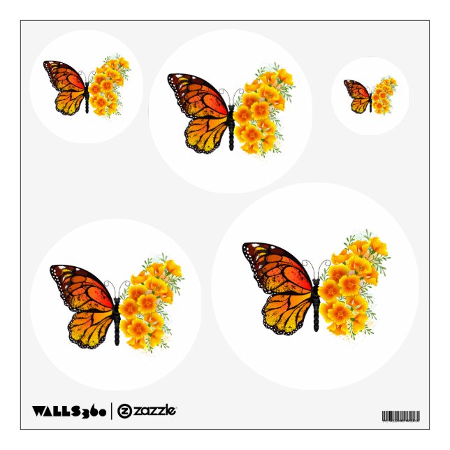 Flower Butterfly with Yellow California Poppy Wall Decal (Front)