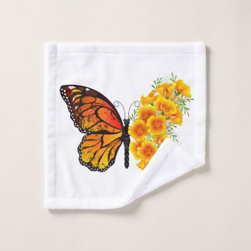 Flower Butterfly with Yellow California Poppy Wash Cloth