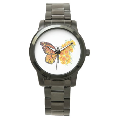 Flower Butterfly with Yellow California Poppy Watch