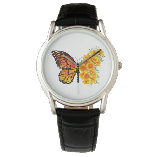 Flower Butterfly with Yellow California Poppy Watch