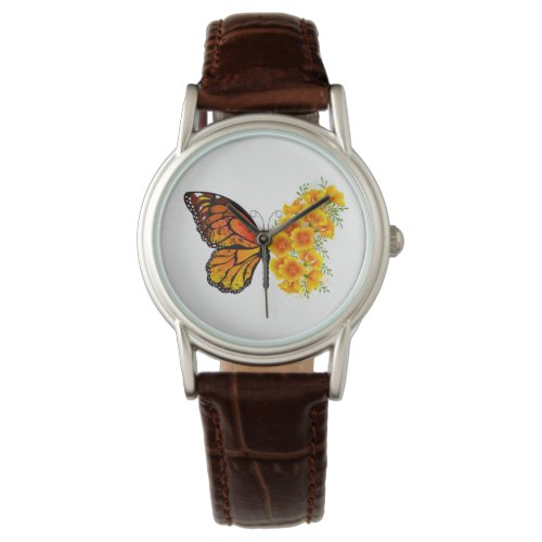 Flower Butterfly with Yellow California Poppy Watch