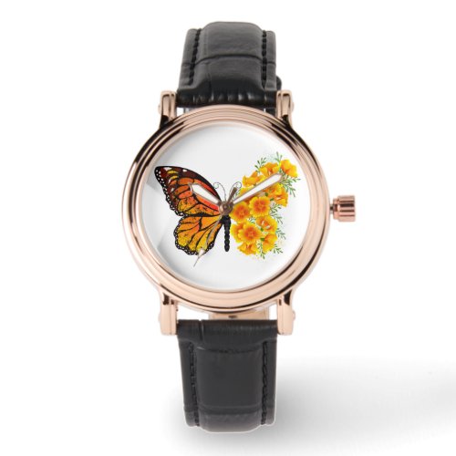 Flower Butterfly with Yellow California Poppy Watch